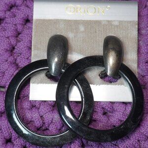 Orion Womens Black Clip On Metal Vintage Hoop Casual Earrings